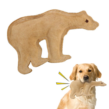 SPOT Dura-Fused Leather Bear Dog Toy – Durable Real Leather & Jute Chew Toy with Squeaker, Double-Stitched for Moderate Chewers, Medium & Large Dogs, 11.5in