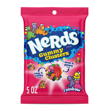 NERDS Gummy Clusters Candy, Rainbow, Crunchy and Gummy, 5 oz