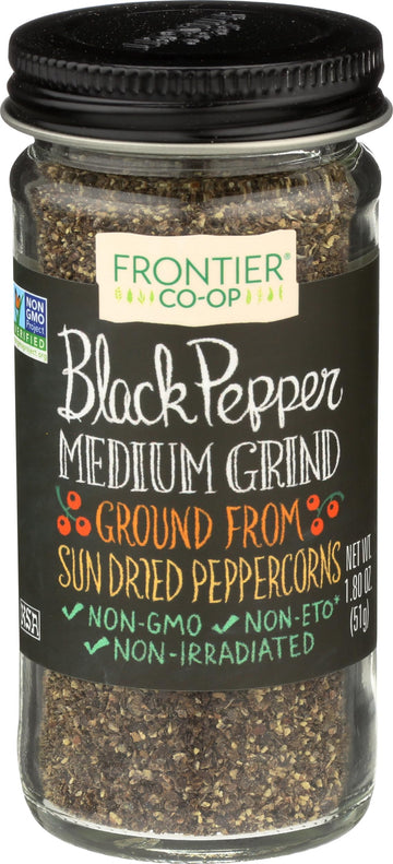 Frontier Co-op Medium Ground Black Pepper, 1.8 Ounce Bottle, Full-bodied Flavor and Aroma, Kosher