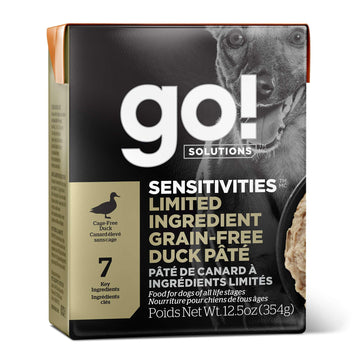 Go! Solutions Sensitivities Limited Ingredient Grain-Free Duck Pâté, Chicken-Free, Soft Wet Dog Food for Sensitive Stomachs & Food Allergies, for Puppies, Adults, & Seniors, 12.5 oz