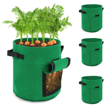 7Penn Fabric Garden Plant Pots, 10gal - 4pk Green Cloth Plant Pots Breathable Garden Bags with Access Window and Handles