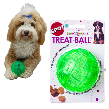 SPOT Dura-Brite Treat Ball - Treat Dispensing Dog Toy Made with Durable TPR Rubber, Interactive Slow Feeder Puzzle Ball, Prevents Boredom and Makes Mealtime Fun - 3in, Assorted Colors