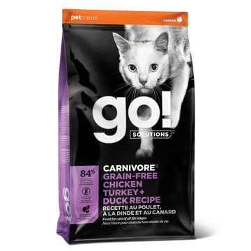Go! Solutions Carnivore Chicken, Turkey + Duck Grain-Free Dry Cat Food, Our Highest-Protein Kibble Made with Real Meat & Fish, Cranberries for Urinary Health, for Kittens, Adults & Seniors, 8 lb Bag