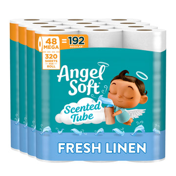 Angel Soft Toilet Paper with Fresh Linen Scented Tube, 48 Mega Rolls = 192 Regular Rolls, Soft and Strong Toilet Tissue