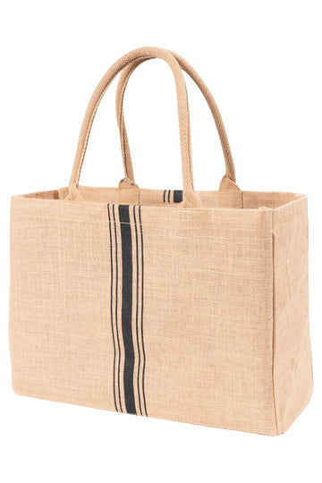 KAF Home Jute Market Tote Bag with Handles, Triple Stripe