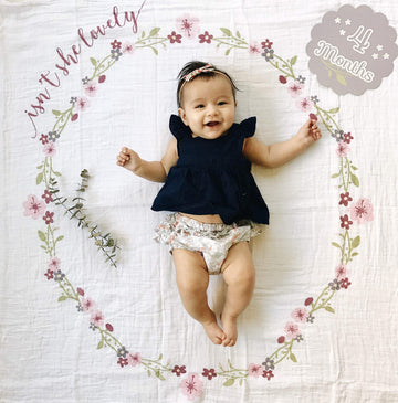 Lulujo Baby’s First Year Milestone Blanket and Card Set | 40in x 40in (Isn't She Lovely)