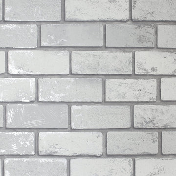 Arthouse ArtiSTICK Metallic Brick White Silver Peel & Stick Self Adhesive Wallpaper 6m/19.6 Foot Long - Great for Upcycling Furniture - Cabinets Kitchen Drawers Shelves - Peel & Stick 300200