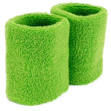 Crown Sporting Goods Pack of 2 Cotton Terry Cloth Wrist Sweatbands, No-Sweat Grip for Fitness, Exercise, Basketball (Green)
