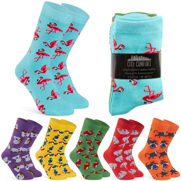 CityComfort Calf Socks for Women, Soft and Breathable Socks Multipack (Multi Animal-6 Pack)