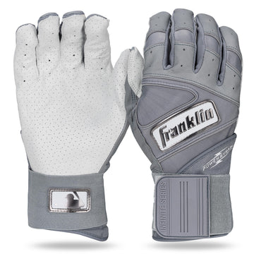 Franklin Sports MLB Batting Gloves - Infinite Powerstrap Baseball + Softball Batting Gloves -Durable Full Wrap Cage Practice Gear - Long Cuff Wrist + Heavy Duty Leather - Adult Small - Grey Hi-Lite