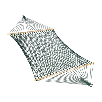 Bliss Hammocks BH-410GR 60in Wide Cotton Rope Hammock, Indoor Outdoor Poolside Patio Backyard Hammock, Includes Chains & Hooks, Eco Friendly Polyester, Hardwood Spreader, 450 Pound Capacity, Green