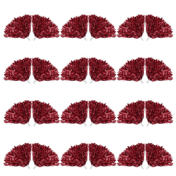 7Penn Cheerleader Pom Shakers - 12 Pair Red Metallic Foil Cheer Dance Pom Shakers - Mini Pom Cheerleading Bulk Set