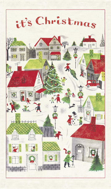 Cavallini Papers TT/CHRVIL Christmas Village Tea Towel, Multicolor