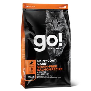 Go! Solutions Skin + Coat Care Salmon Grain-Free Dry Cat Food, Chicken-Free, Healthy Kibble with Omega-3s & 6s for Soft, Shiny Fur, for Kittens, Adults, & Seniors, 3 lb Bag