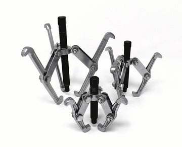 IIT 51050 3 Jaw Gear Puller Set, 3 Piece Universal gear and bearing puller set/w 4 or 8 position reversible inside/outside short, standard, long, & extra-long reach, 3", 4", and 6" pullers