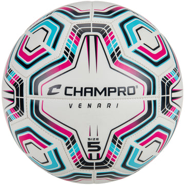 CHAMPRO Venari 20 Panel Soccer Ball, Black/Teal/Pink, 3
