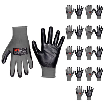 GH Heavy Duty Nitrile Reusable Work Gloves, All Purpose Work Gloves with Cut Resistant Palm, Gloves for Tasks Needing Hand Protection, 25-Pack (Black), X-Large