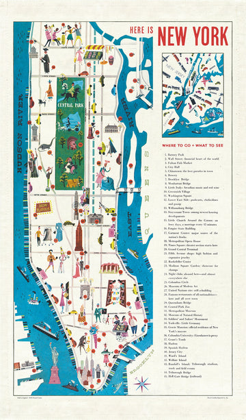 Cavallini Papers & Co TT/MAPNYC Vintage New York Map Cotton Tea Towel