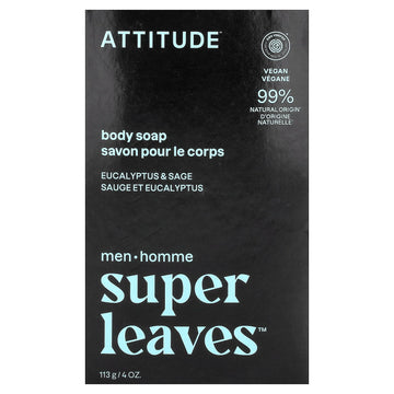 ATTITUDE Super Leaves, Body Bar Soap, For Men, Eucalyptus & Sage, 4 oz (113 g)