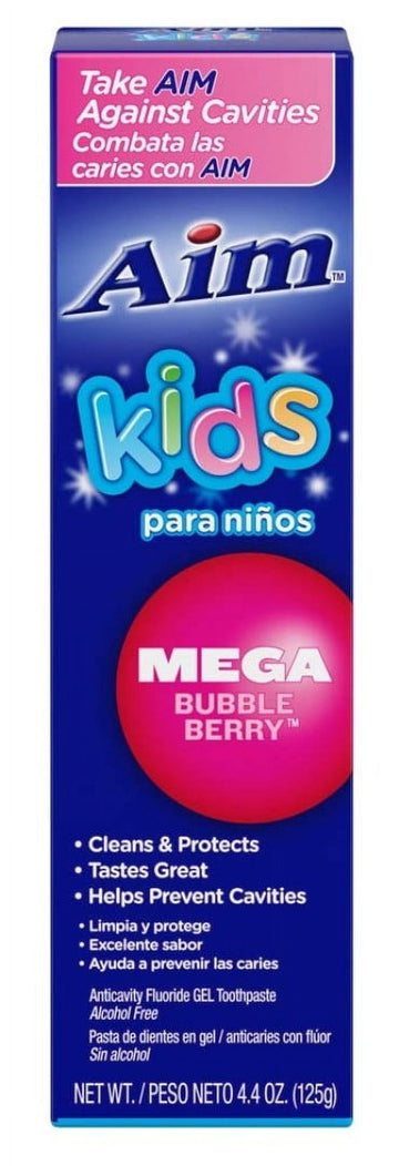 Aim Kids Gel Fluoride Toothpaste - Mega Bubble Berry 4.4 oz. (Pack of 2)