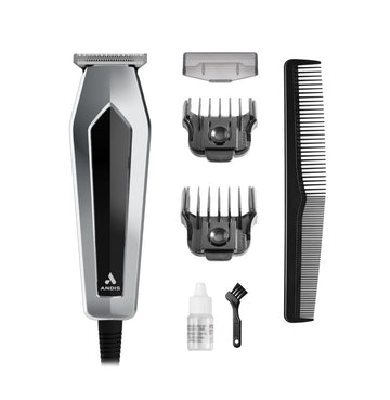 Andis UltraTrim Corded T-Blade Trimmer, 7-Piece Kit Includes 2 Guards with 10 Lengths, Black/Silver