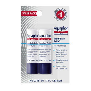 Aquaphor Lip Repair Balm Stick for Dry Chapped Lips with Shea Butter, 0.17 oz, 2 Pack