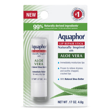 Aquaphor Naturally Inspired Lip Repair Balm Stick for Very Dry Lips with Aloe Vera, 0.17 oz
