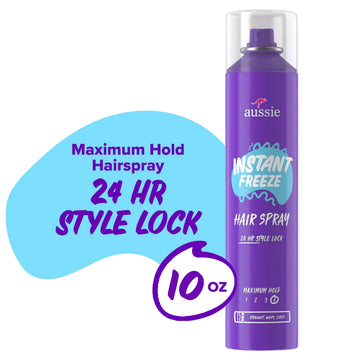 Aussie Instant Freeze Hair Spray for Curly Hair, Straight Hair, and Wavy Hair, 10 oz