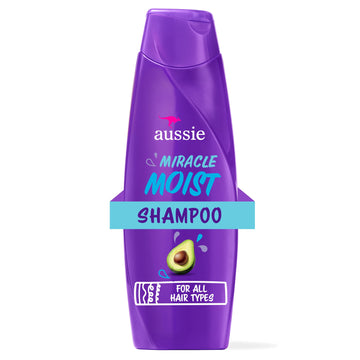 Aussie Miracle Moist Shampoo for All Hair Types with Avocado, Moisturizing, Paraben Free, 12.1 fl oz