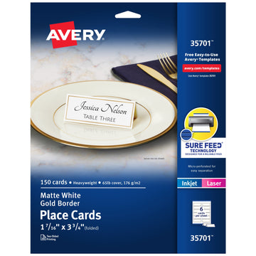 Avery Place Cards, 1-7/16" x 3-3/4", Gold Border, 150 Cards (35701)