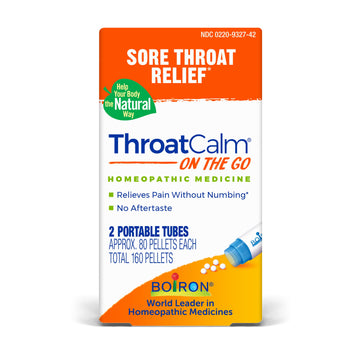 Boiron ThroatCalm On the Go, Homeopathic Medicine for Sore Throat Relief, Hoarseness, Red, Dry and Sore Throat, 2 x 80 Pellets, 160CT
