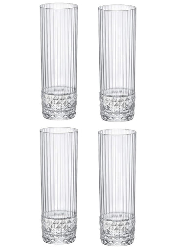 Bormioli Rocco America '20s 13.5 oz. Long Drink Drinking Glasses, Clear, Set of 4