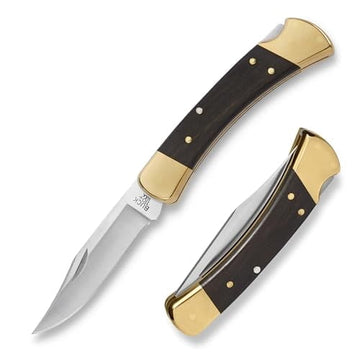 Buck Knives 110 Folding Hunter Knife, 3-3/4" Hunting Knife Blade, Ebony/Brass Handle, 7.2 oz