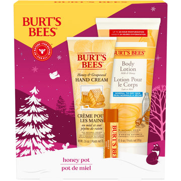 Burt's Bees Honey Pot Trio Holiday Gift Set with Body Lotion, Hand Cream and Lip Balm
