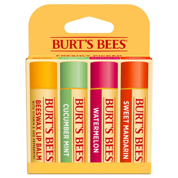 Burt's Bees Beeswax, Cucumber Mint, Watermelon and Sweet Mandarin Moisturizing Lip Balm, Mother's Day Gift, 4 Tubes, 0.15 oz