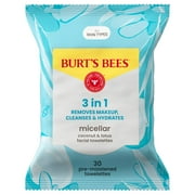 Burt's Bees Micellar Water Makeup Removing Wipes, Coconut and Lotus, 30 Count