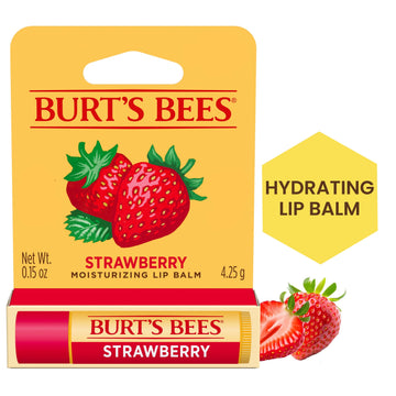 Burt's Bees Strawberry Lip Balm, Natural Origin Lip Care, 1 Tube, 0.15 oz.