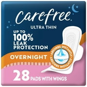 Carefree Ultra Thin Overnight Pads with Wings, 28 Count