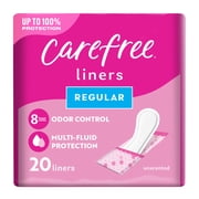 Carefree Panty Liners for Women, Regular, Wrapped, Unscented, 20 (Count)