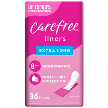 Carefree Panty Liners for Women, Extra Long, Wrapped, Unscented (36 Count)