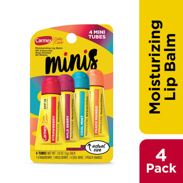 Carmex Daily Care Minis Lip Balm Tubes, SPF 15, Multi-Flavor Lip Balm Pack, 4 Count (1 Pack of 4)