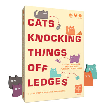 Cats Knocking Things Off Ledges, A Fun Dexterity Stacking Game, Features Cute Cats & Toy Wooden Pieces, Portable to Play Anywhere, Ages 10+, 2-4 Players, A Party Game From The Op Games