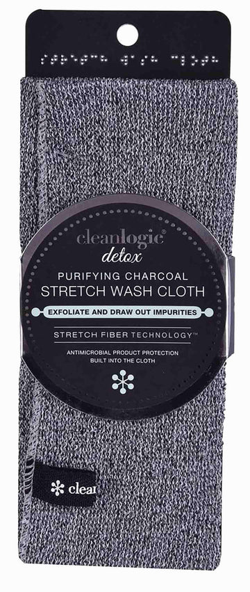 Cleanlogic Body Exfoliating Cloth, Detoxify Charcoal-Infused Stretch Washcloth, All Ages, 1 Count