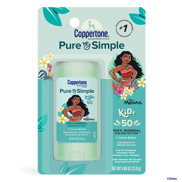 Coppertone Pure and Simple Kids Sunscreen Stick SPF 50 with Zinc Oxide, 0.49 oz Stick