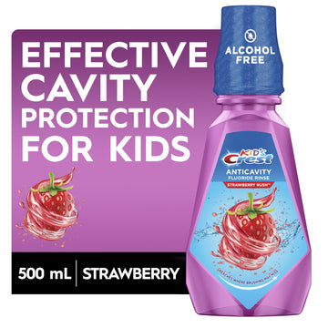 Crest Kid's Anticavity Alcohol Free Fluoride Rinse, Strawberry Rush, 500 mL, Ages 6+