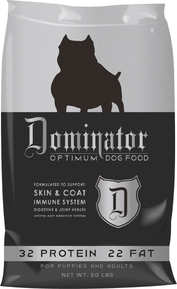 Dominator Optimum Dog Food, 32-22 for Puppies & Adults, Salmon Oil, 20lbs