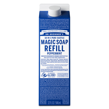 Dr. Bronner's Magic Soap - Peppermint - Pure-Castile Liquid Refill Carton - 32 oz  for face, body wash, hands