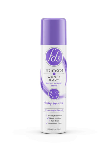 FDS Intimate + Whole Body Dry Deodorant Spray, Baby Powder, 2 OZ