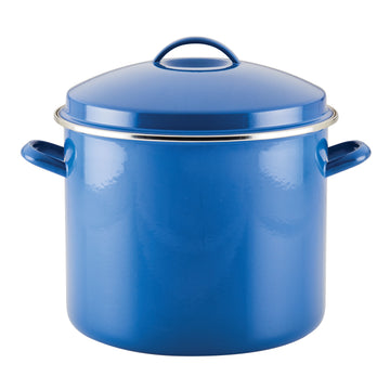 Farberware Enamel-on-Steel 16 Quart Large Induction Stockpot with Enamel on Steel Lid, Oven Safe to 450F, Blue