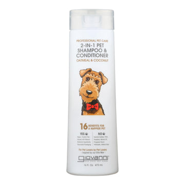 GIOVANNI Professional 2-in-1 Pet Wash & Detangler, 16 oz. Oatmeal & Coconut